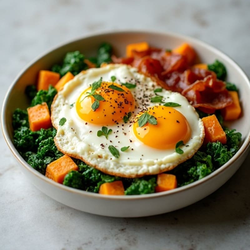 Savory Egg and Spinach Scramble with Roasted Sweet Potatoes