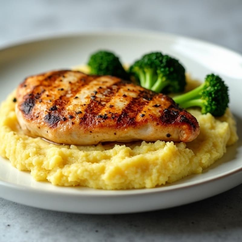 Seared Chicken Breast with Roasted Broccoli and Garlic Mash
