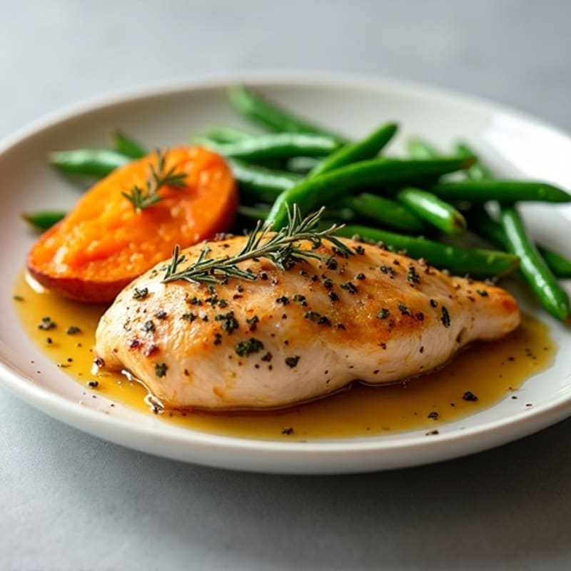 Herb-Roasted Chicken with Sweet Potato and Garlic Green Beans