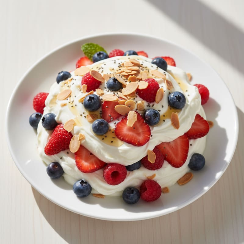 Greek Yogurt Protein Parfait with Mixed Berries and Almonds
