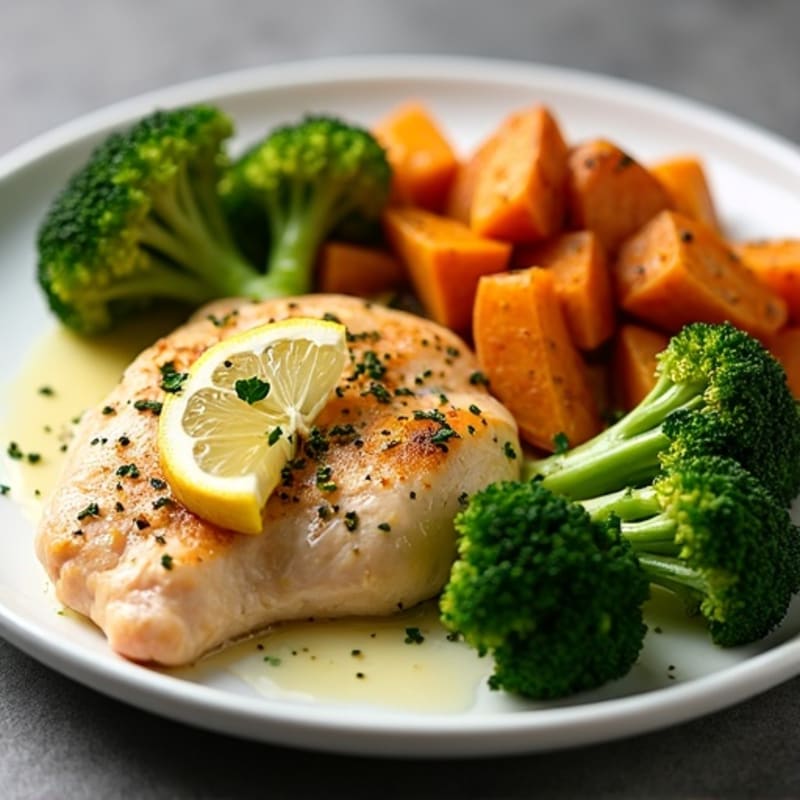 Sheet Pan Lemon-Herb Chicken with Crispy Roasted Broccoli and Sweet Potatoes