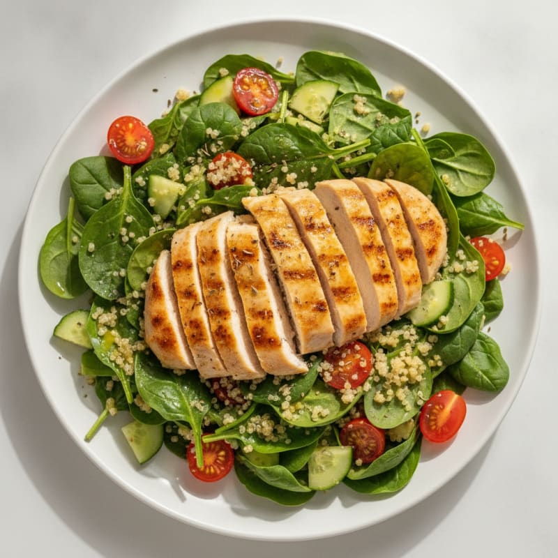 Grilled Chicken and Quinoa Salad with Spinach