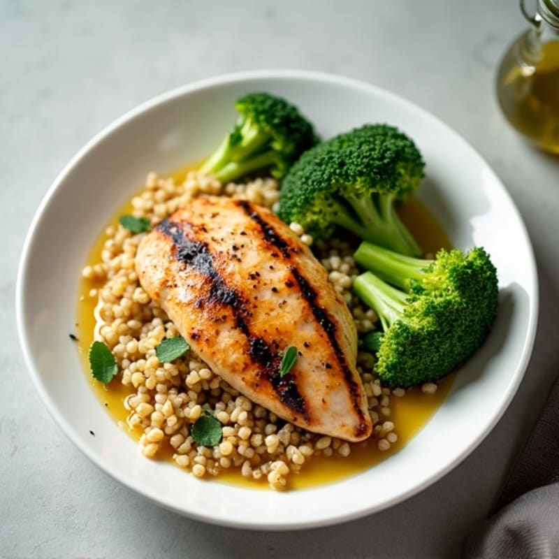 Grilled Chicken Breast with Roasted Broccoli and Quinoa