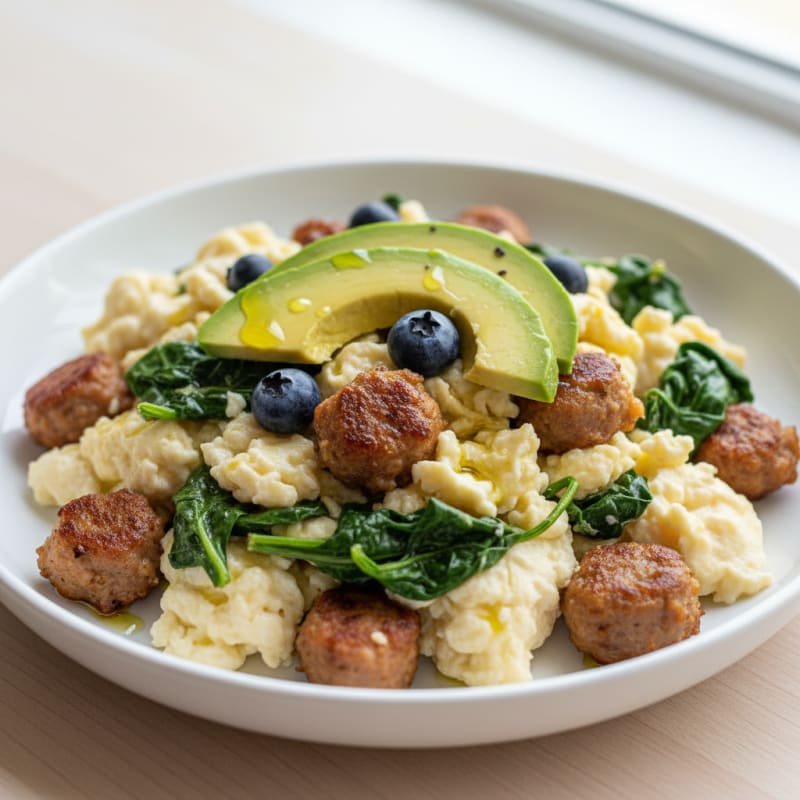 Egg White and Turkey Sausage Scramble with Spinach