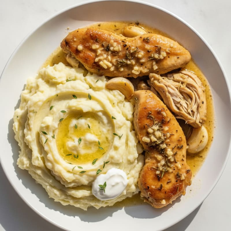 Slow Cooker Garlic Herb Chicken and Mashed Potatoes
