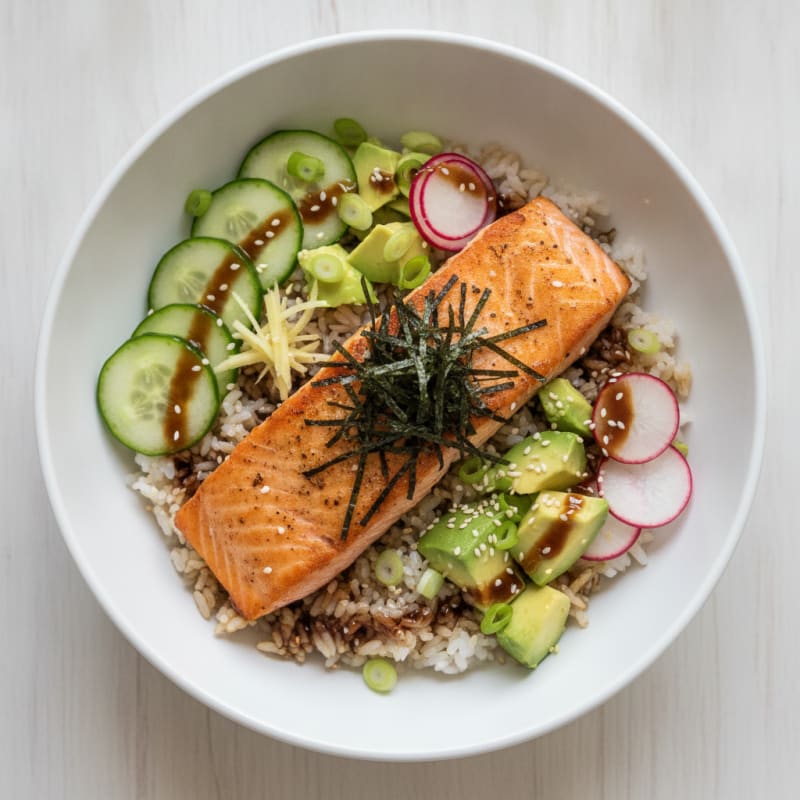 Salmon Sushi Rice Bowl with Avocado