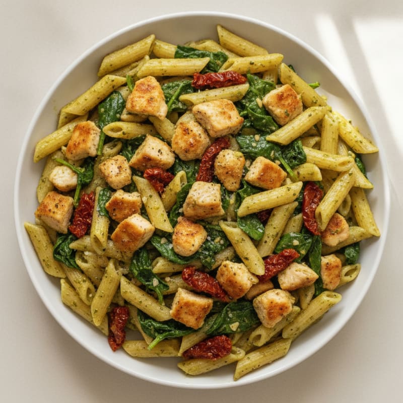 Pesto Chicken Pasta with Sun-Dried Tomatoes