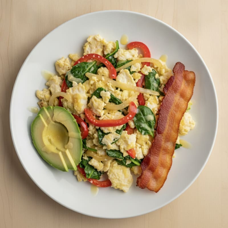 Egg White Veggie Scramble with Turkey Bacon