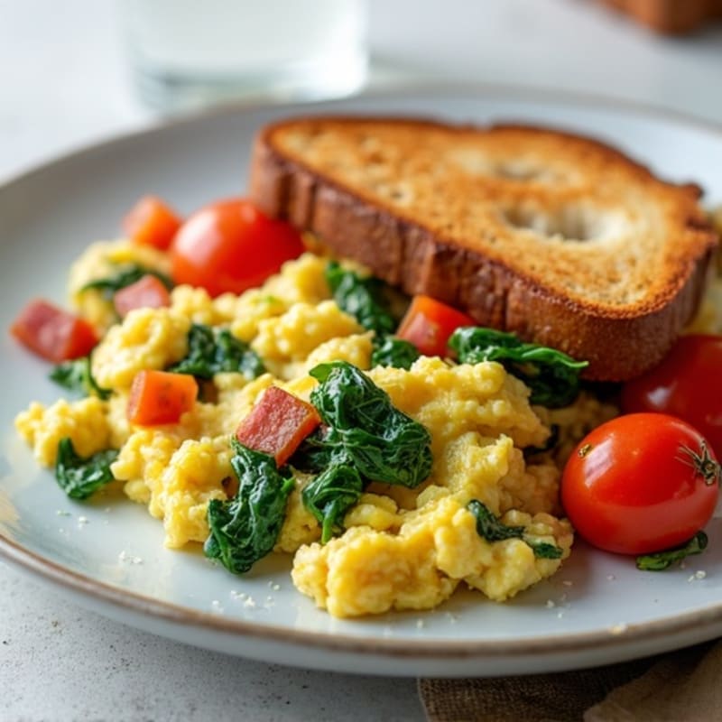 Egg White Spinach Scramble with Turkey Bacon