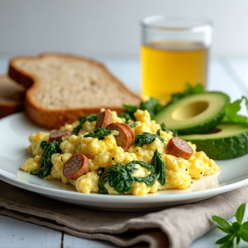 Egg White Spinach Scramble with Turkey Sausage