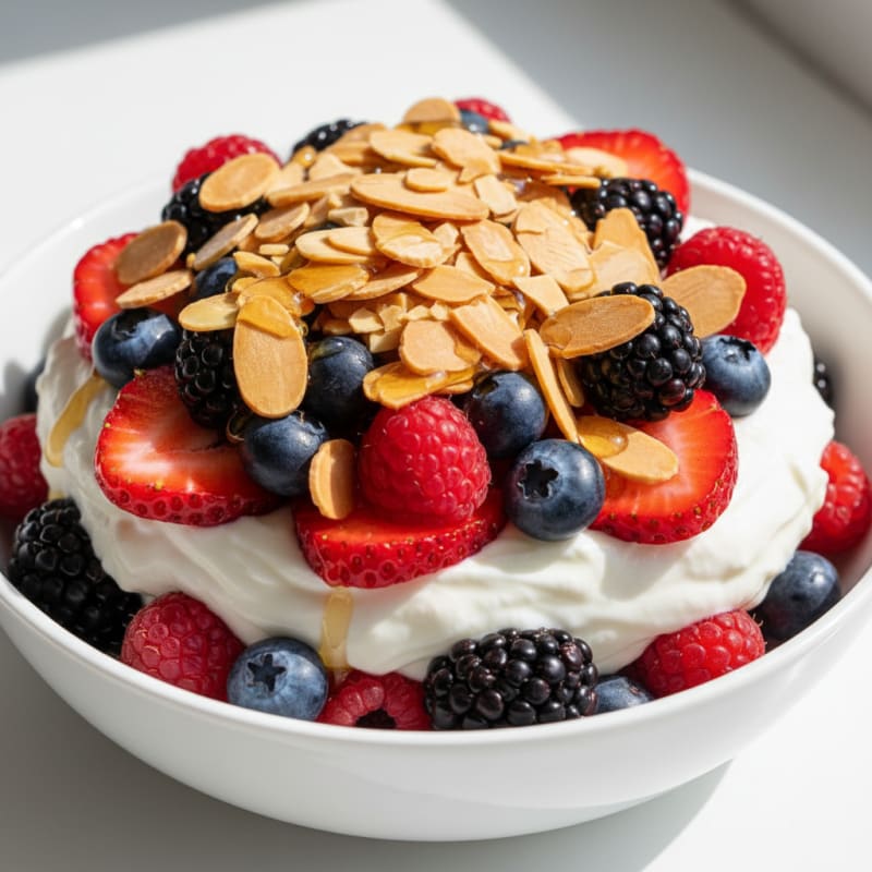 Greek Yogurt Protein Parfait with Mixed Berries and Almonds