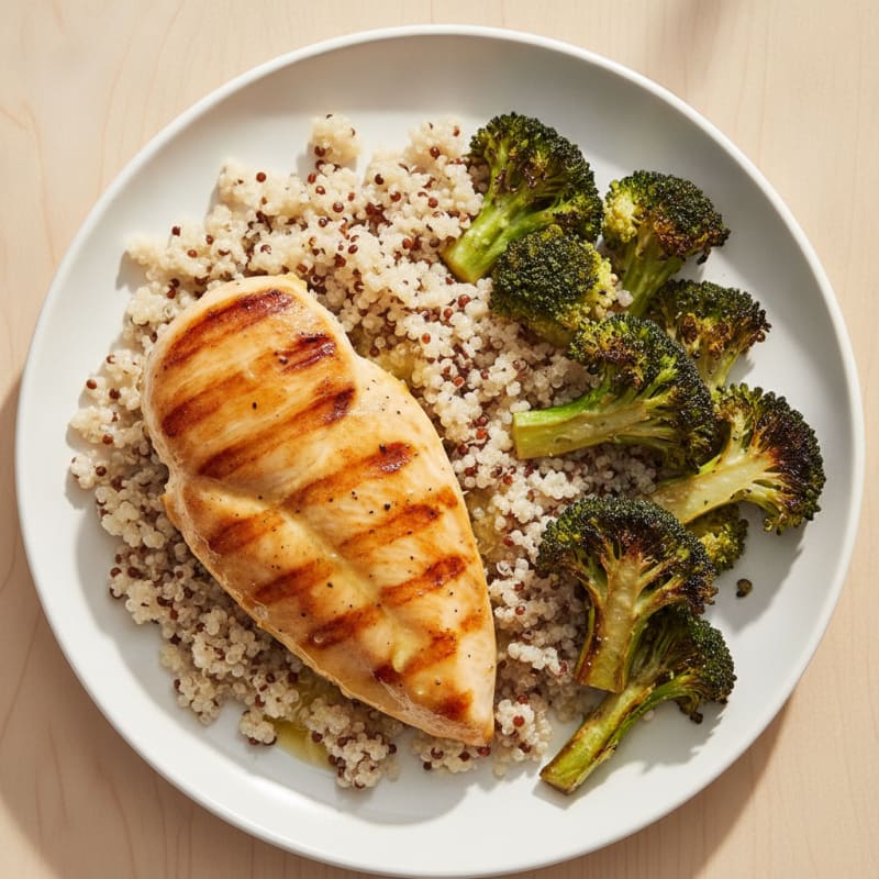 Grilled Chicken Breast with Quinoa and Roasted Broccoli