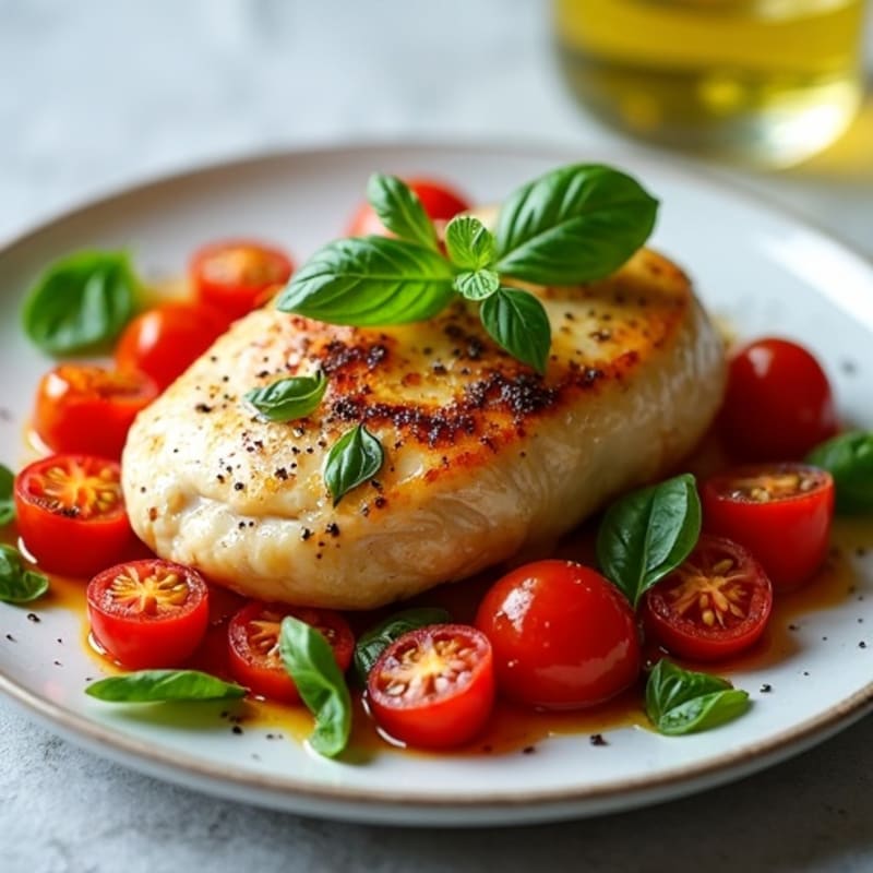 Chicken with Roasted Cherry Tomatoes, Fresh Basil, and Creamy Mozzarella