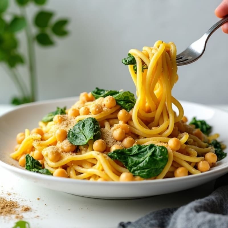 Creamy Lemon Garlic Chickpea Pasta with Spinach