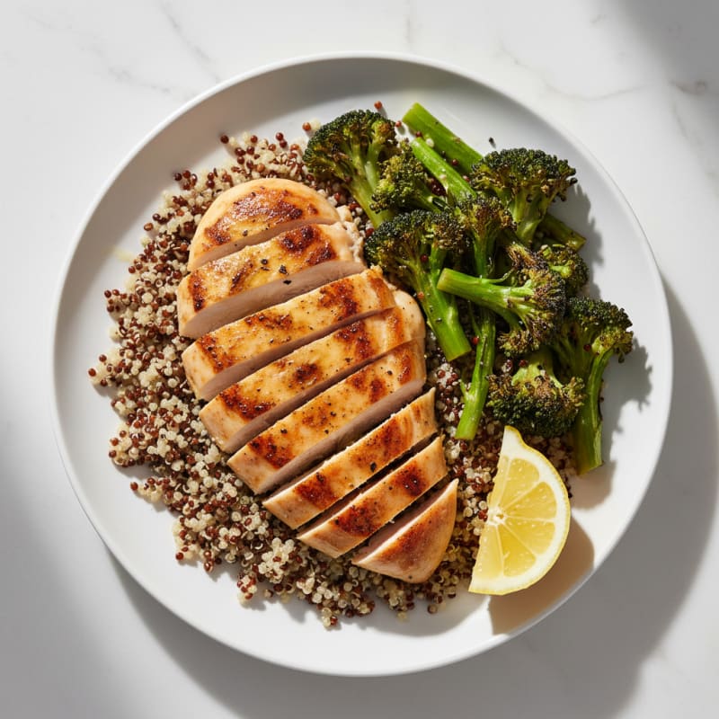 Grilled Chicken Breast with Quinoa and Roasted Broccoli