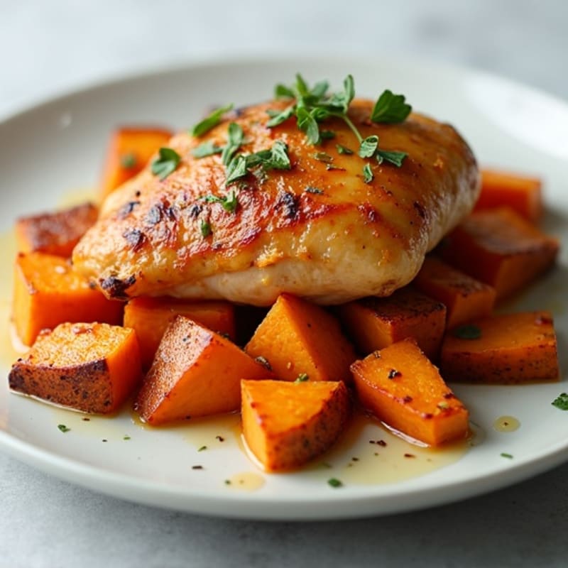 Sheet Pan Honey-Garlic Chicken with Roasted Sweet Potatoes
