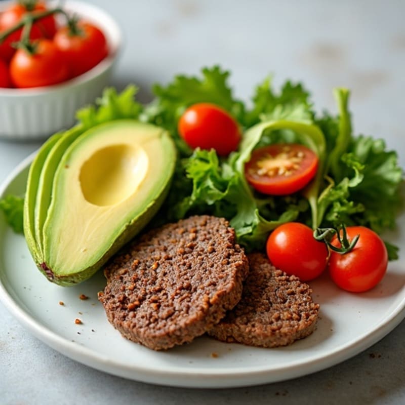 Lean Ground Beef with Creamy Avocado and Fresh Salad