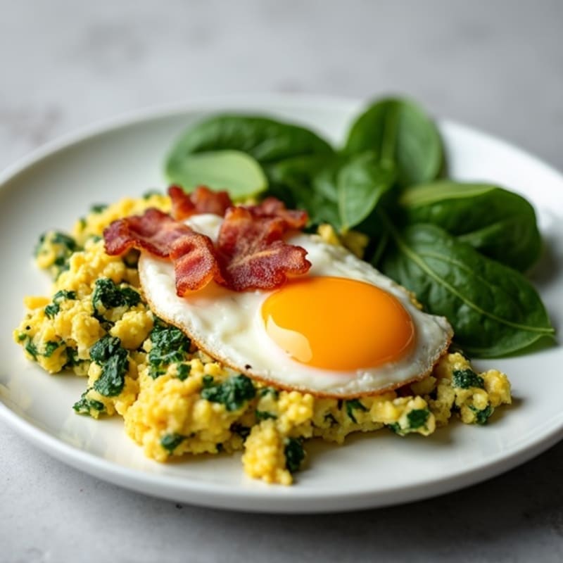 Cottage Cheese Scramble with Spinach and Turkey Bacon