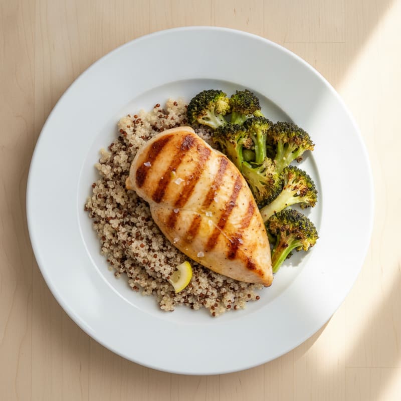 Grilled Chicken Breast with Quinoa and Roasted Broccoli