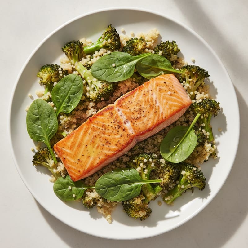 Pan-Seared Salmon with Roasted Broccoli and Quinoa