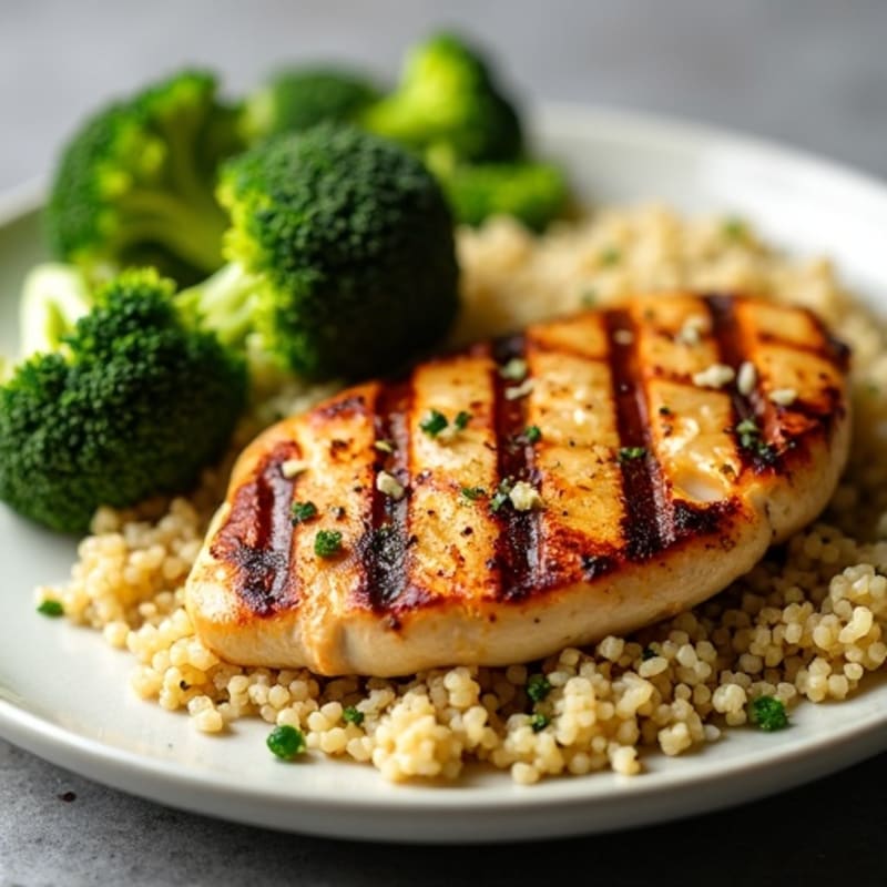 Grilled Chicken Breast with Quinoa and Roasted Broccoli