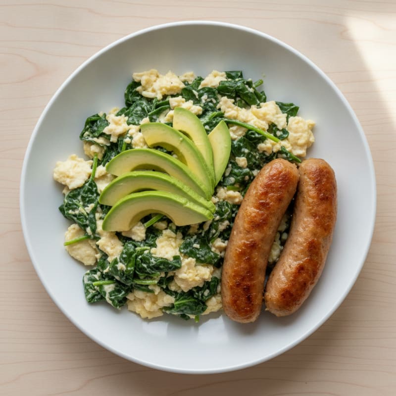 Egg White and Spinach Scramble with Turkey Sausage