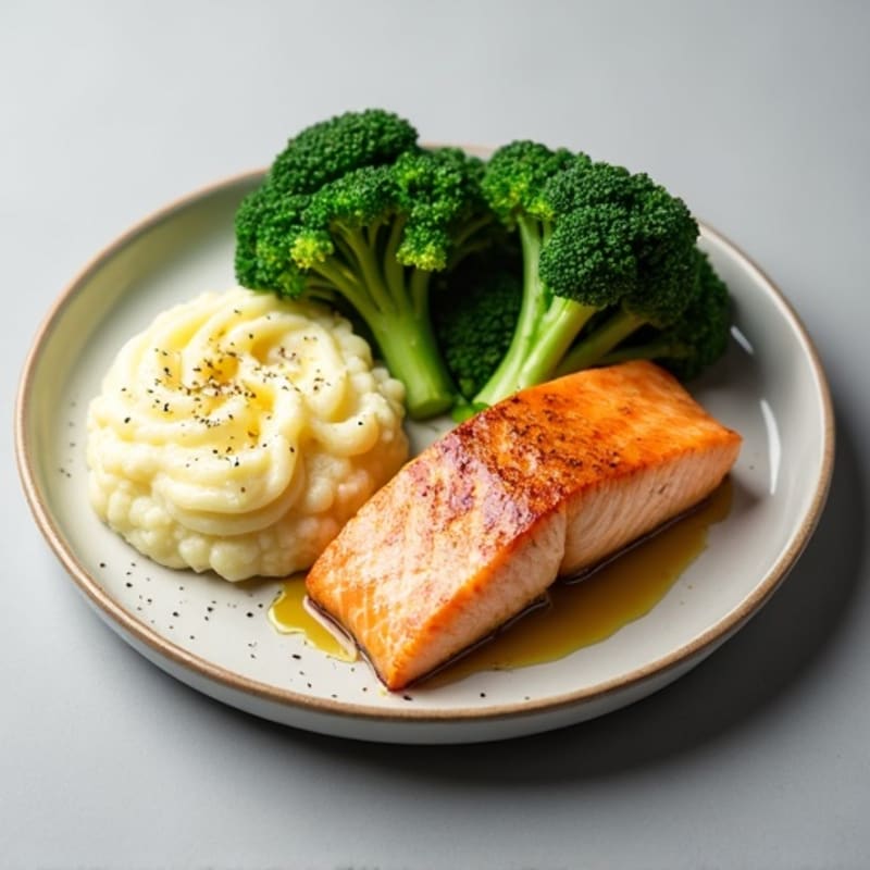 Seared Salmon Fillet with Steamed Broccoli and Cauliflower Mash