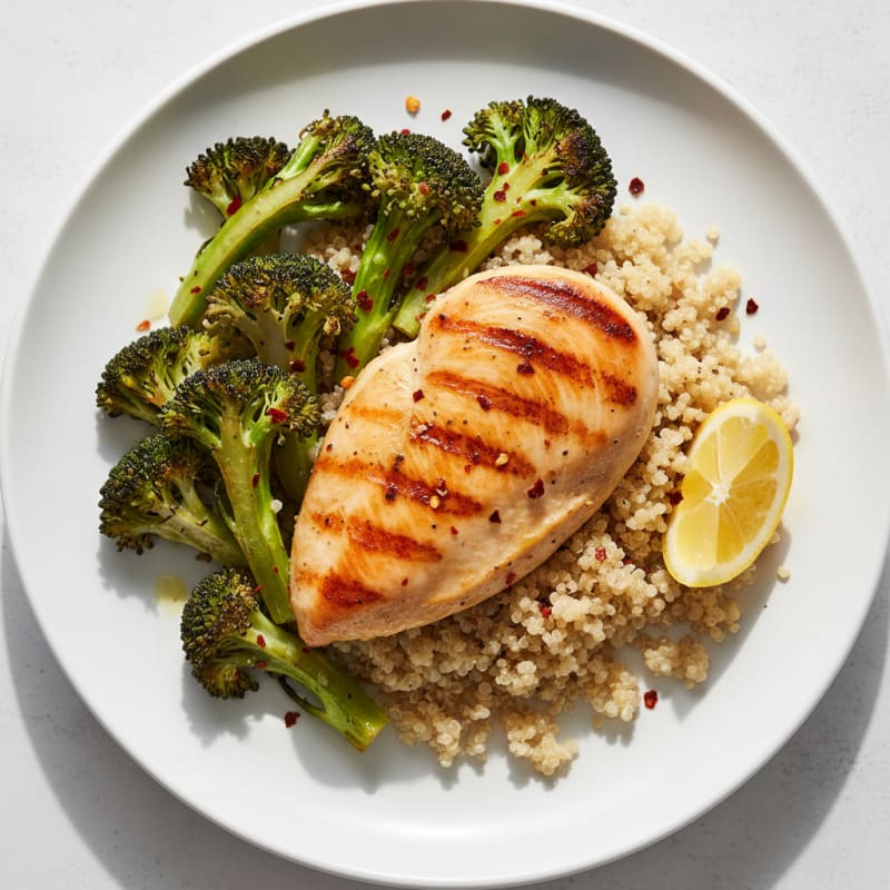 Grilled Chicken Breast with Quinoa and Roasted Broccoli