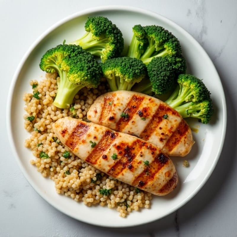 Grilled Chicken Breast with Quinoa and Roasted Broccoli