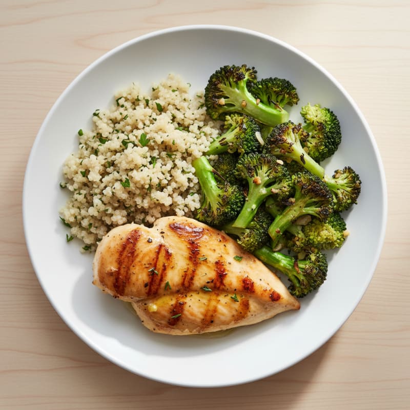 Grilled Chicken Breast with Quinoa and Roasted Broccoli