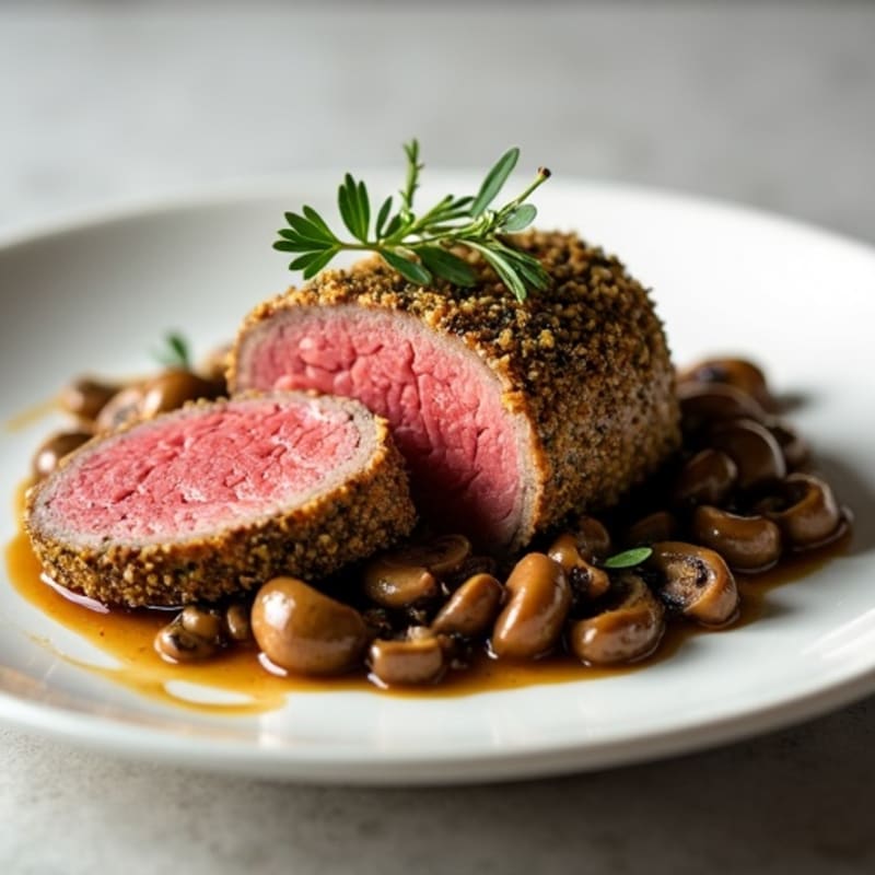 Herb-Crusted Beef Tenderloin with Mushroom Duxelles