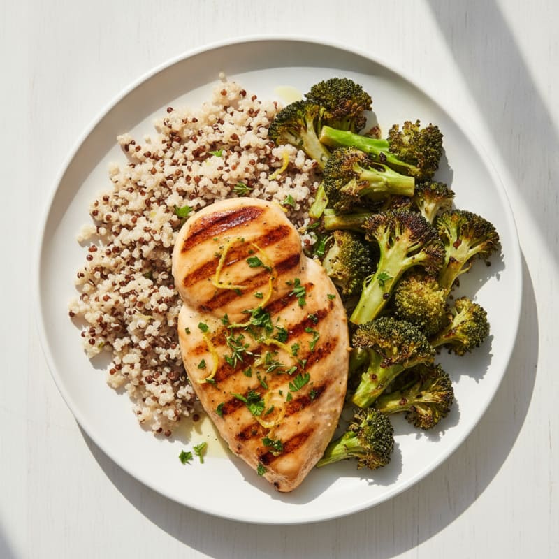 Grilled Chicken Breast with Quinoa and Roasted Broccoli
