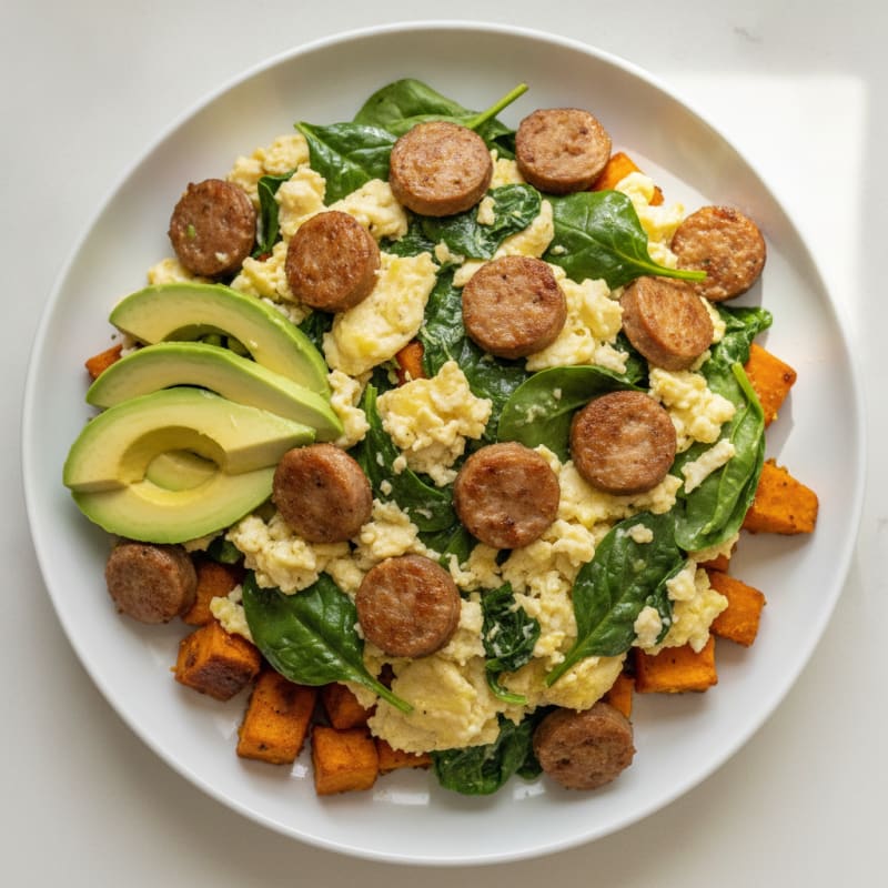 Egg White and Turkey Sausage Scramble with Spinach