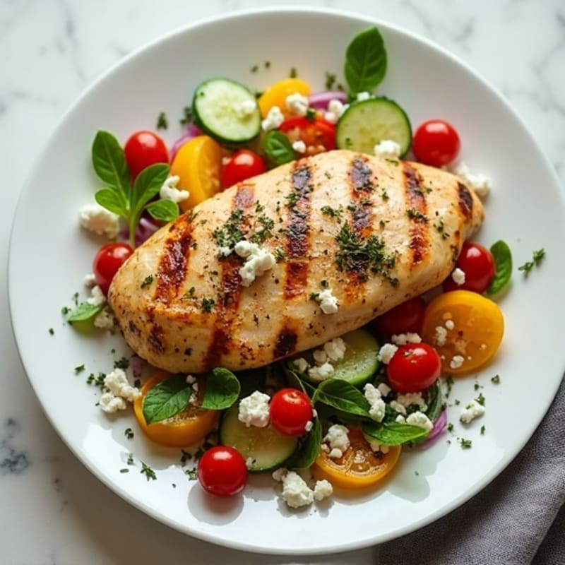 Lemon-Herb Grilled Chicken with Crisp Vegetable and Feta Salad