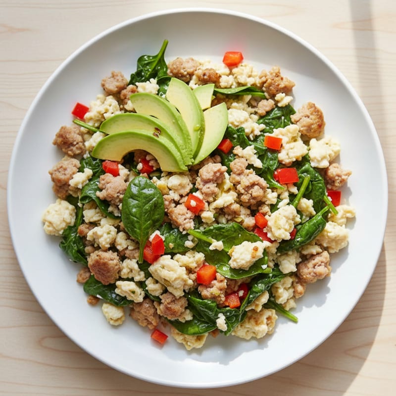 Egg White and Turkey Sausage Scramble with Spinach