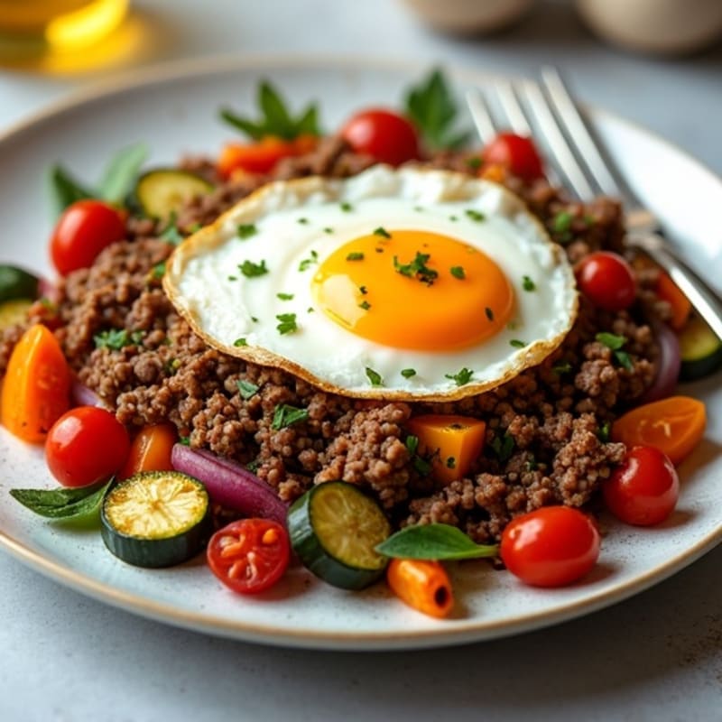 Herb-Seasoned Lean Ground Beef Skillet with Roasted Vegetables