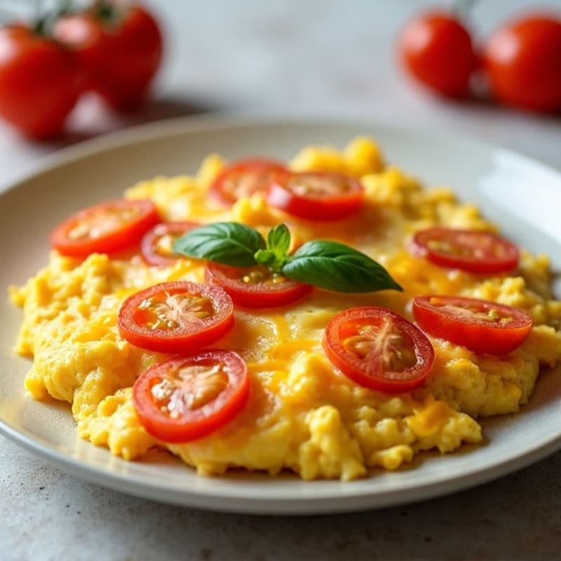 Egg Scramble with Fresh Tomatoes and Melted Cheese