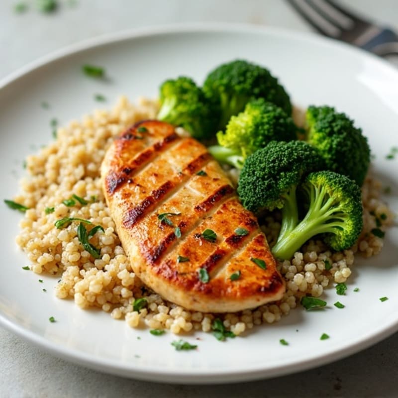 Grilled Chicken Breast with Quinoa and Steamed Broccoli