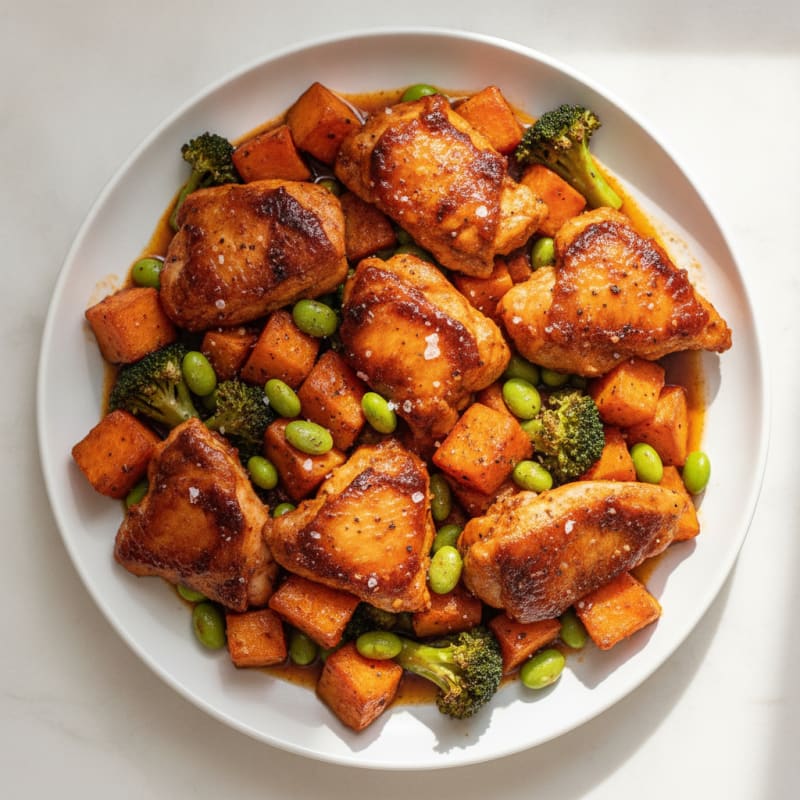 Gochujang Baked Chicken Thighs with Sweet Potatoes