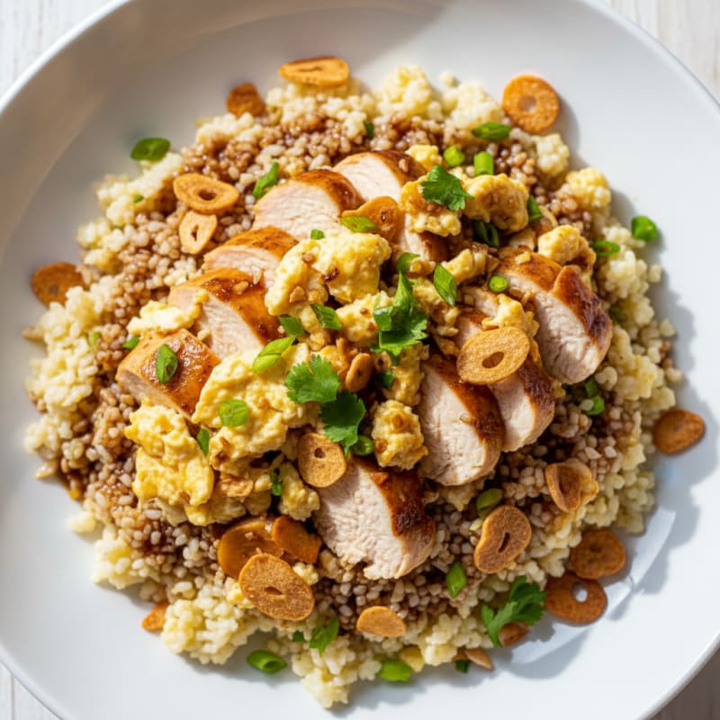 Egg White Chicken Tinapa with Garlic Cauliflower Rice