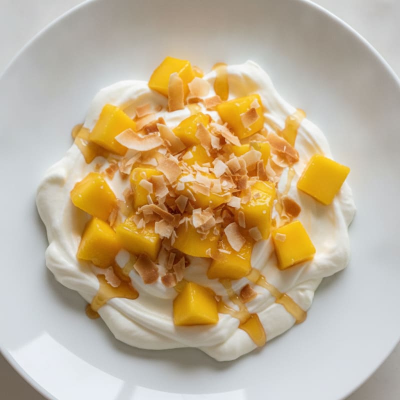 Creamy Greek Yogurt with Protein Powder and Fresh Mango