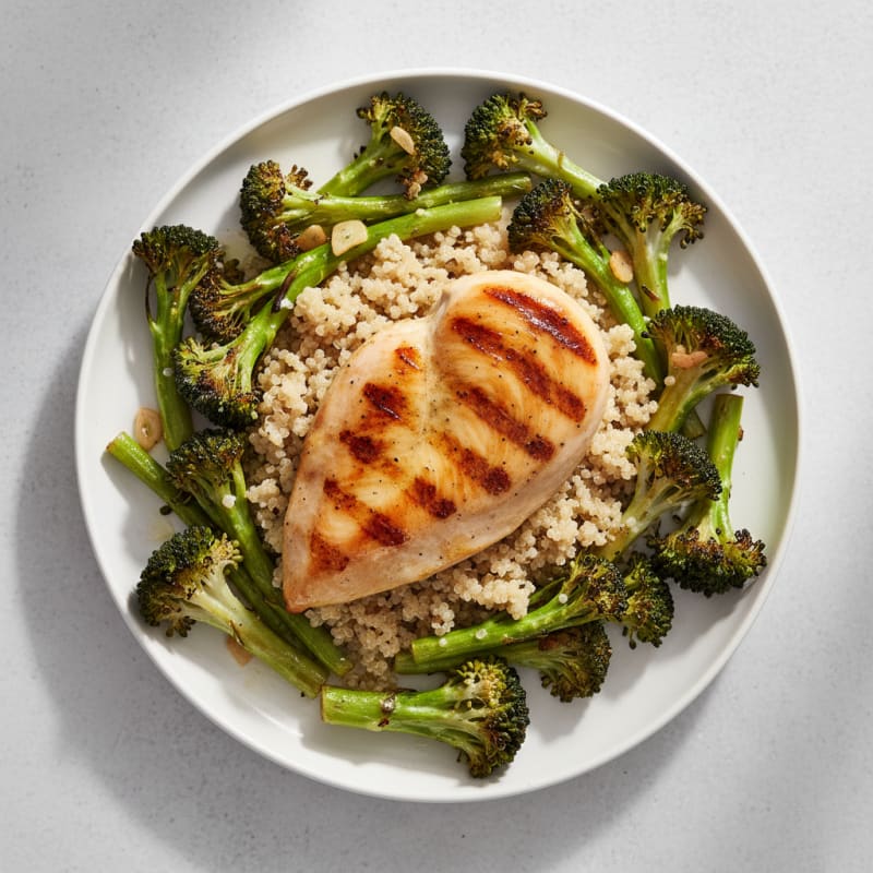 Grilled Chicken Breast with Roasted Broccoli and Quinoa