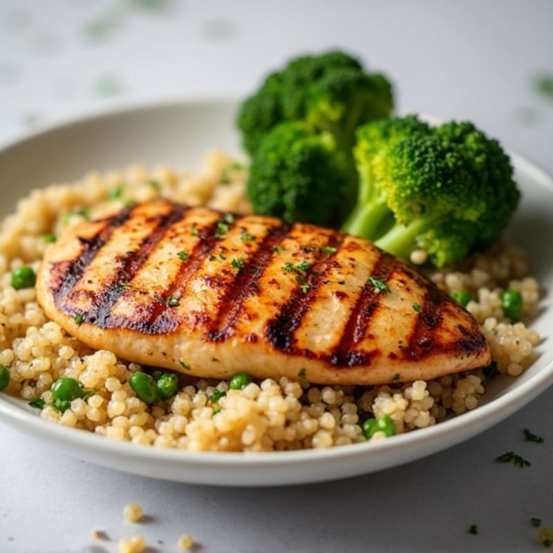 Grilled Chicken Breast with Roasted Broccoli and Quinoa