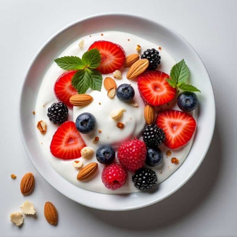 Creamy Greek Yogurt with Fresh Berries and Crunchy Almonds