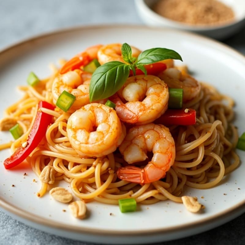 Zesty Shrimp and Rice Noodle Stir-Fry with Crushed Peanuts