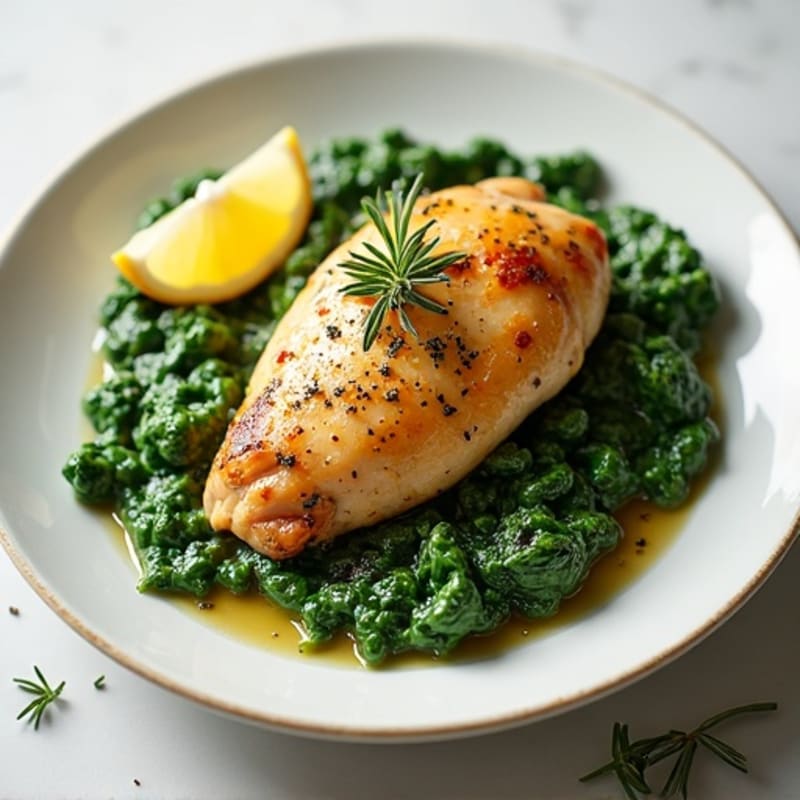 Lemon-Herb Roasted Chicken with Creamy Garlic Spinach