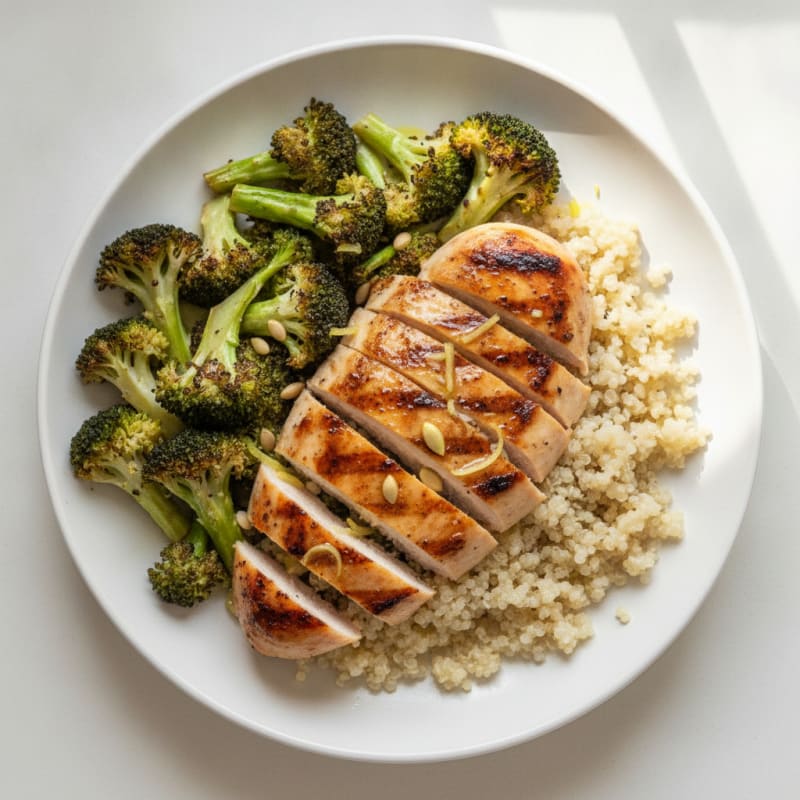 Grilled Chicken Breast with Roasted Broccoli and Quinoa