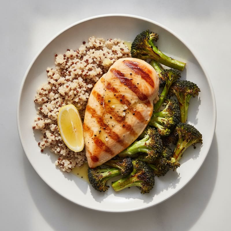 Grilled Chicken Breast with Quinoa and Roasted Broccoli