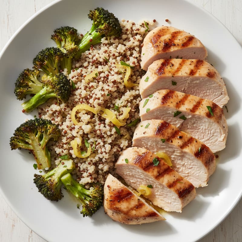 Grilled Turkey Breast with Quinoa and Roasted Broccoli