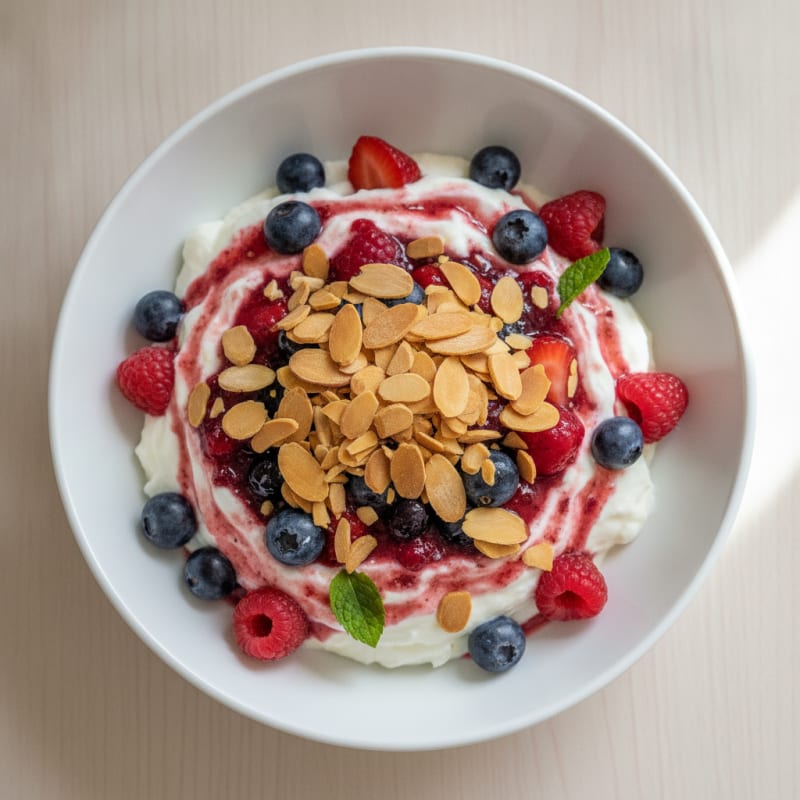 Greek Yogurt Protein Parfait with Mixed Berries and Almonds